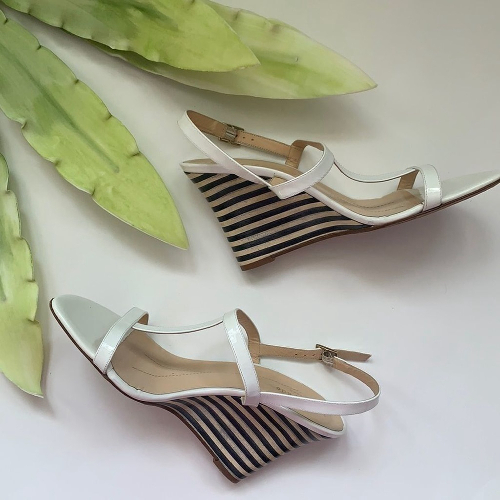 KATE Spade White Sandals with Stripped Wedge